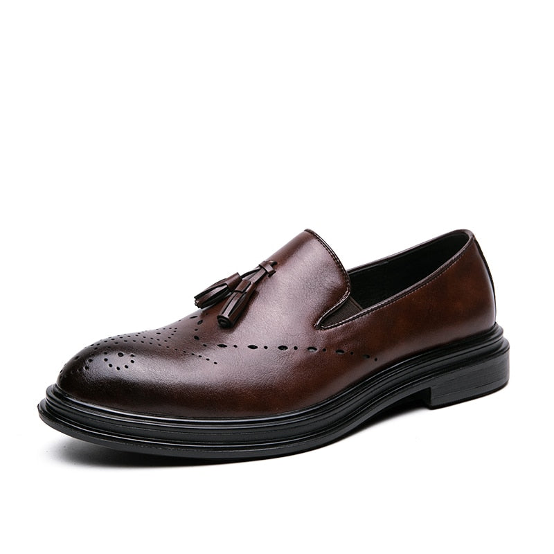 Men Dress Shoes Genuine Leather Brogue Shoes Man Business Casual Leather Oxford Shoes Dance Party Wedding Formal Shoes Male