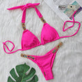 Metal Accessories Diamond Solid Color Bikini