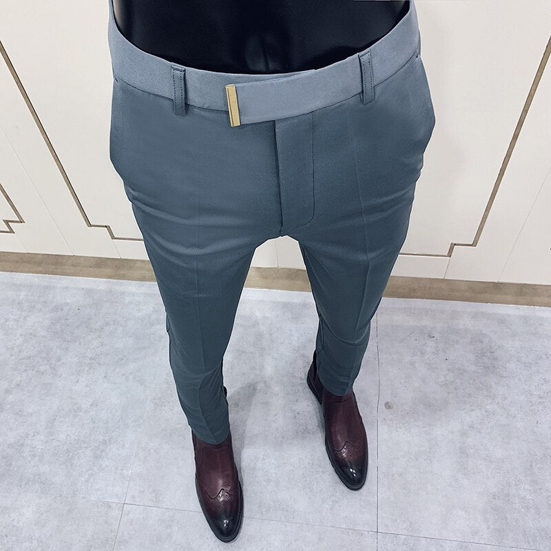 Spring Men Pants Korean Slim Fit Men Casual Ankle Length Pants Streetwear Men High Quality Black Gray Dress Suit Pant Man