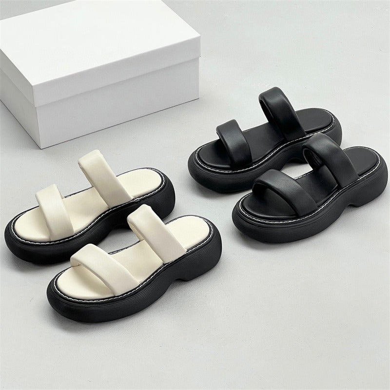 Thick-soled sandals, platform sandals, comfortable outer wear, genuine leather strappy sandals for women