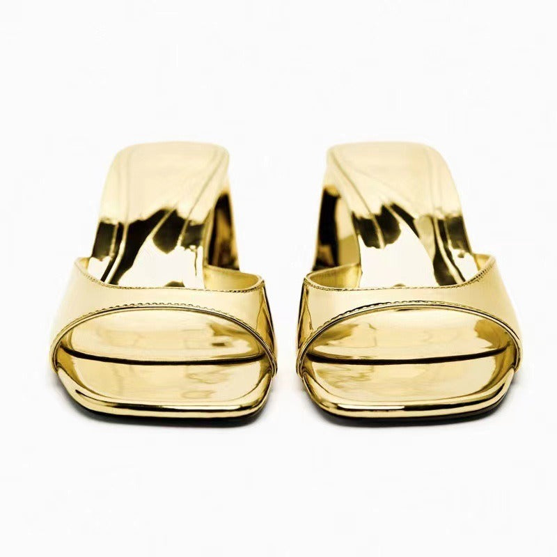 Women Mules Slingback Heel Sandals Heeled Sandals Luxury Woman Pumps Gold Silver High-heeled