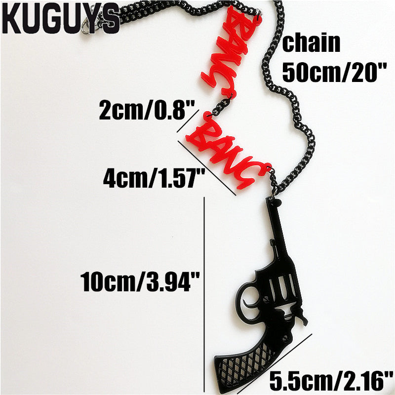 Acrylic Revolver Necklace Fashion Jewelry Pistol Pendant Necklaces for Women Men Trendy Accessories Girl Sweater Chains