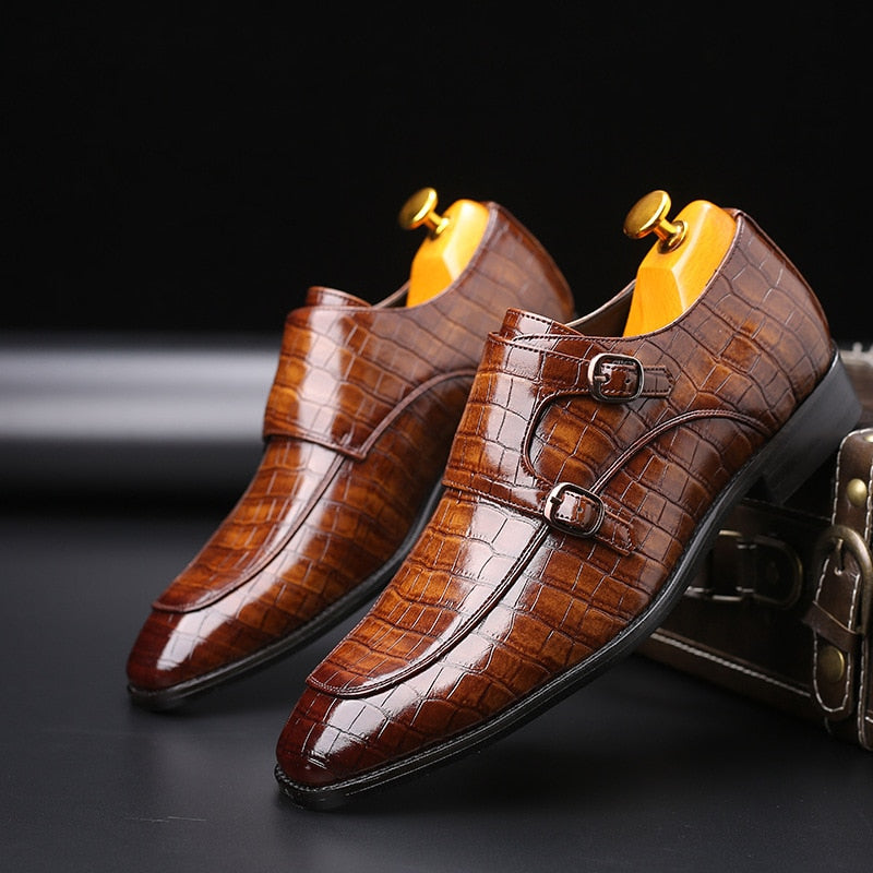 Classic Crocodile Pattern Business Flat Shoes Men Designer Formal Dress Leather Shoes Men's Loafers Christmas Party Shoes