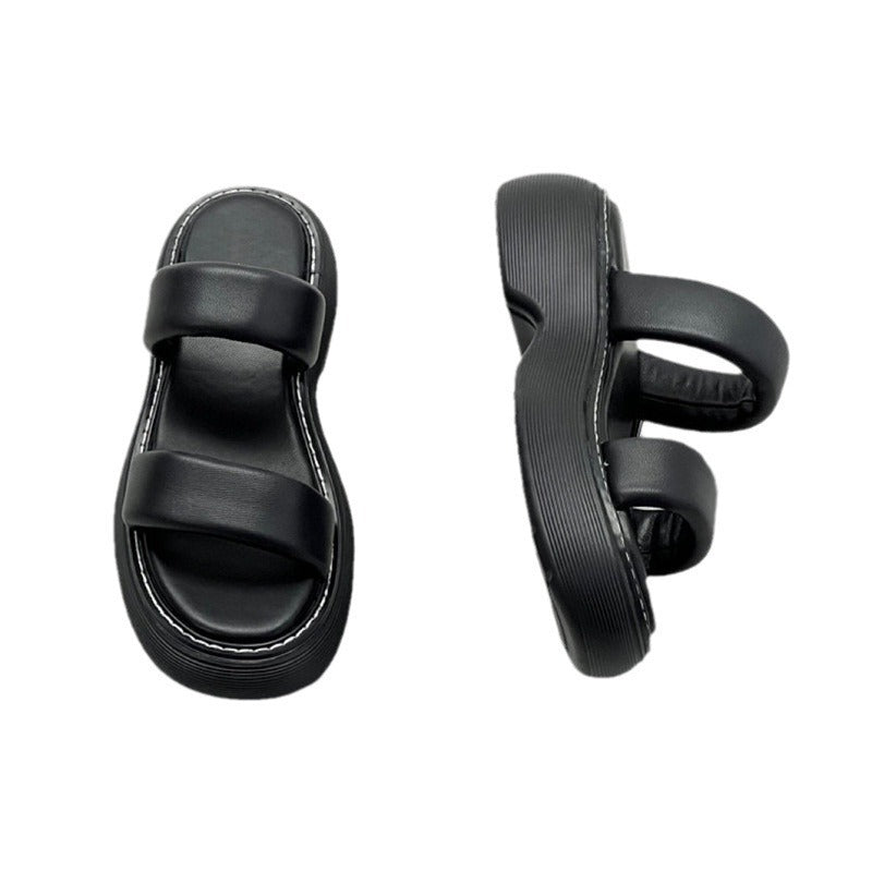 Thick-soled sandals, platform sandals, comfortable outer wear, genuine leather strappy sandals for women