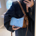 Fashion Women Pu Leather Handbag Large Capacity Denim Shoulder Bags For Women Casual Zipper Clutch Phone Sac Crossbody Bags