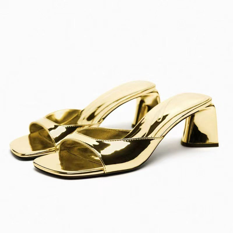 Women Mules Slingback Heel Sandals Heeled Sandals Luxury Woman Pumps Gold Silver High-heeled