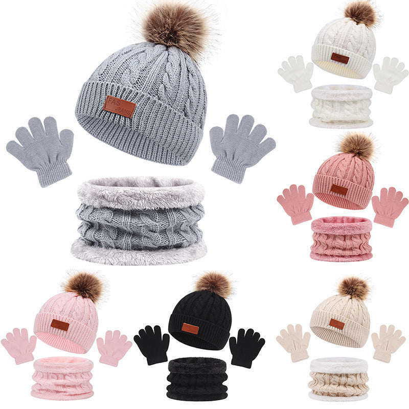 New Autumn and Winter Baby Hat, Gloves, and Scarf Set Single Ball Knit Accessories for Kids, Acrylic Fiber, One Size