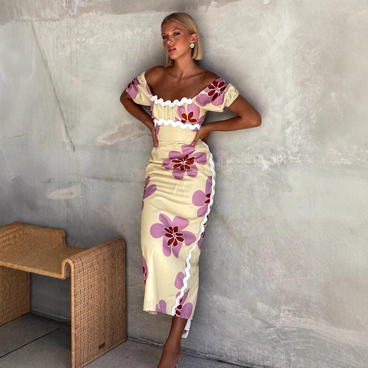 Split printed dress for women