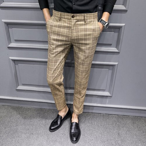 British Style Dress Suit Pant Man New Plaid Suit Pant Men Designer Gentlemen Business Casual Work Pant Trousers