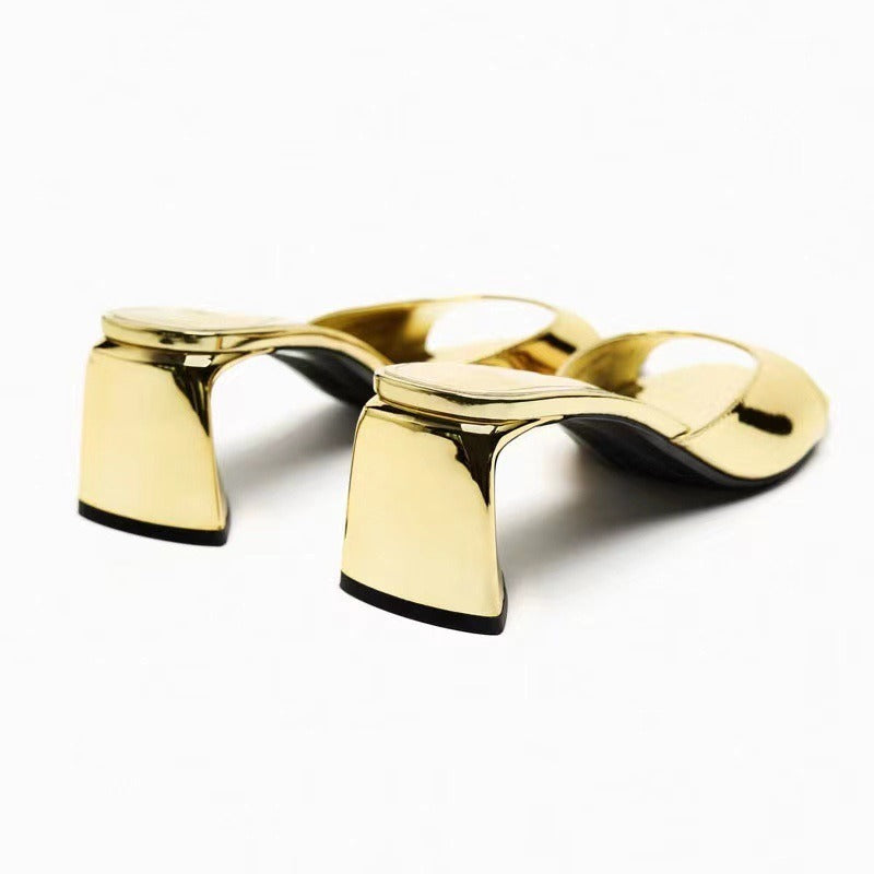 Women Mules Slingback Heel Sandals Heeled Sandals Luxury Woman Pumps Gold Silver High-heeled