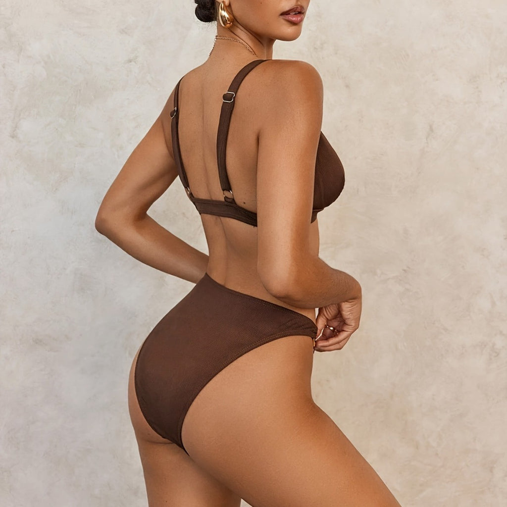 Metal accessories sexy slim fit split swimsuit