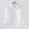 White Long Sleeve Shirt for Men Hemp Fabric Dress Shirt