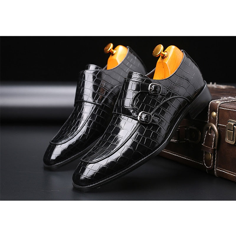 Classic Crocodile Pattern Business Flat Shoes Men Designer Formal Dress Leather Shoes Men's Loafers Christmas Party Shoes