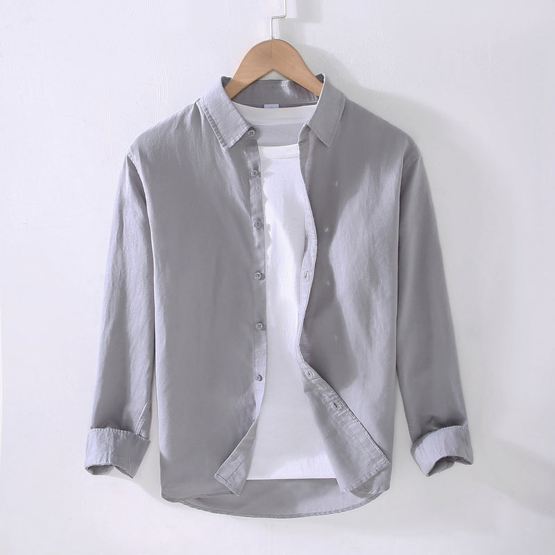 White Long Sleeve Shirt for Men Hemp Fabric Dress Shirt