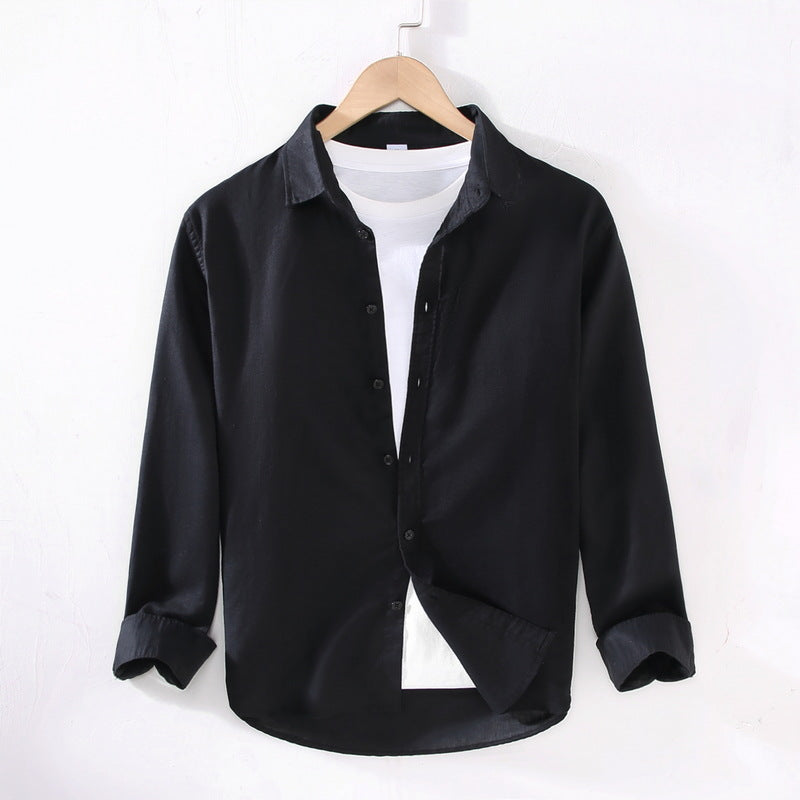 White Long Sleeve Shirt for Men Hemp Fabric Dress Shirt