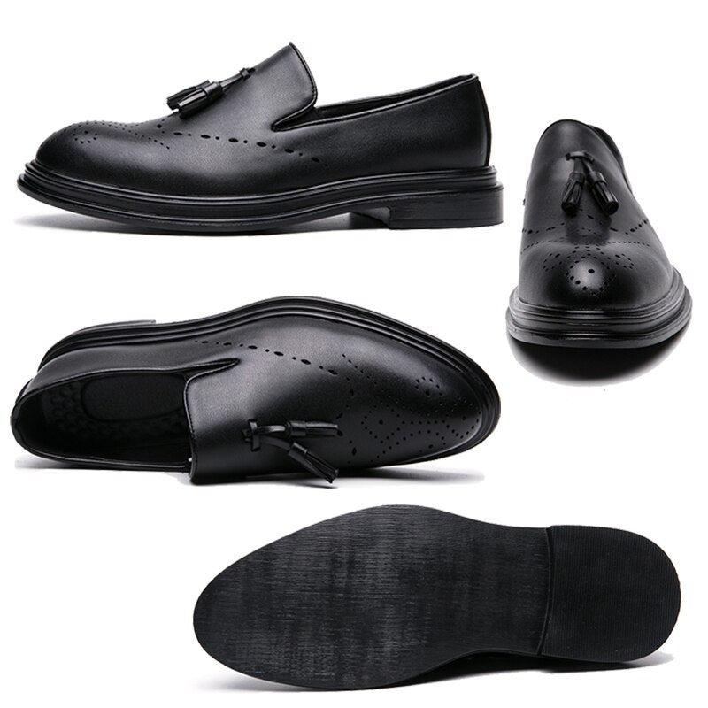 Men Dress Shoes Genuine Leather Brogue Shoes Man Business Casual Leather Oxford Shoes Dance Party Wedding Formal Shoes Male