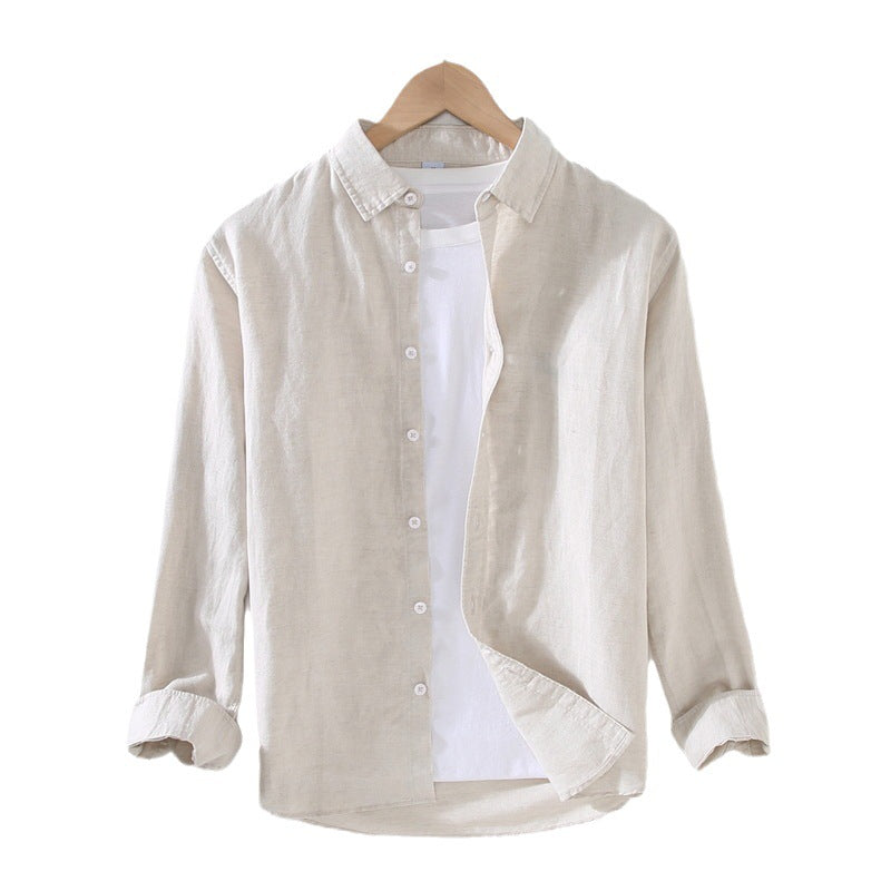 White Long Sleeve Shirt for Men Hemp Fabric Dress Shirt