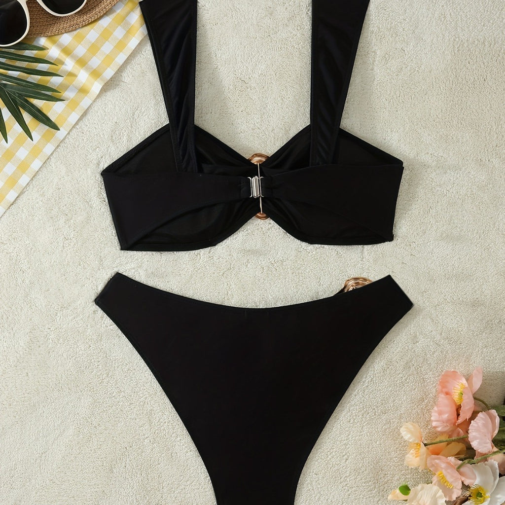Metal Accessories Bareback Low Waist Bikini