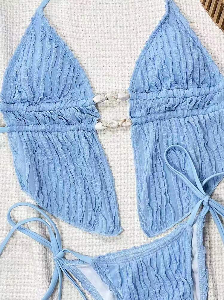 Bikini Swimwear for Women Solid Color Special Fabric Two-Piece Swimsuit Wholesale