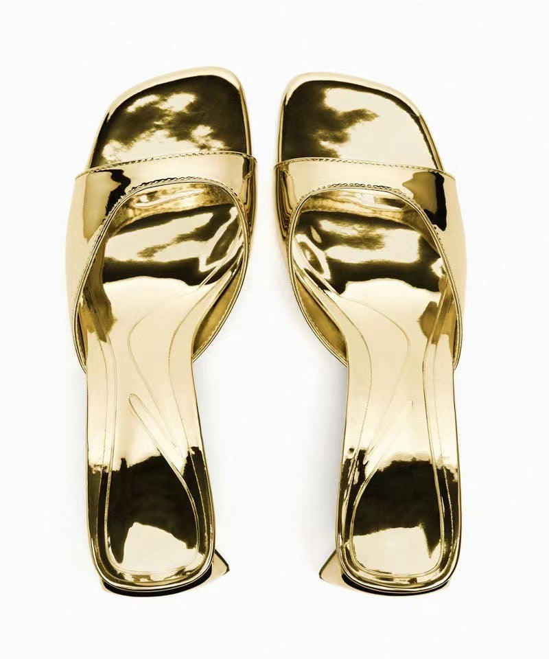 Women Mules Slingback Heel Sandals Heeled Sandals Luxury Woman Pumps Gold Silver High-heeled