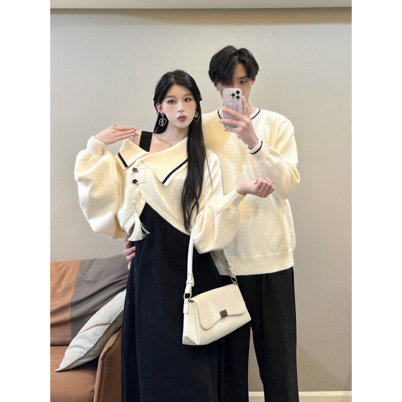 Couples' Thickened New Chinese Style Knit Sweater Dress for Men and Women
