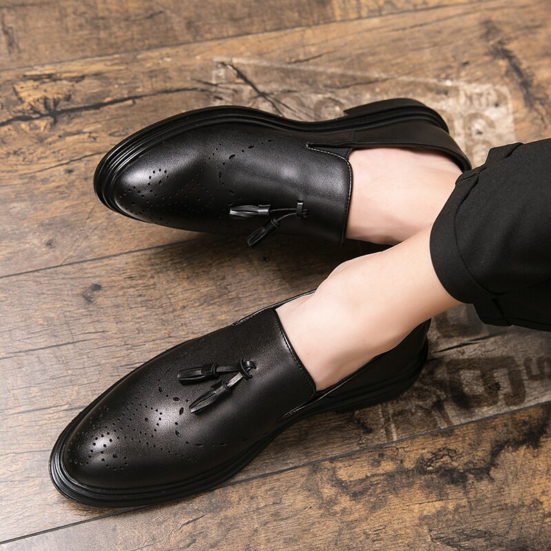 Men Dress Shoes Genuine Leather Brogue Shoes Man Business Casual Leather Oxford Shoes Dance Party Wedding Formal Shoes Male
