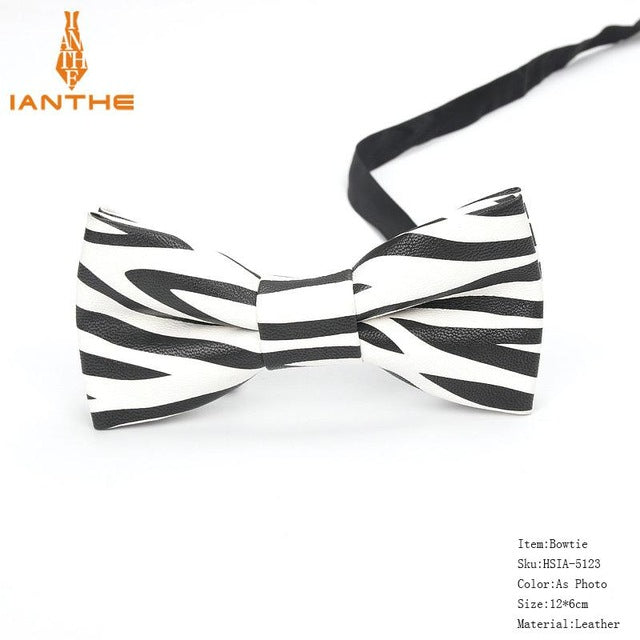 Men's PU Leather Plaid Bowtie Fashion Men Wedding Bow Ties Flower Panda Fashion Casual Bowties for Men Accessories