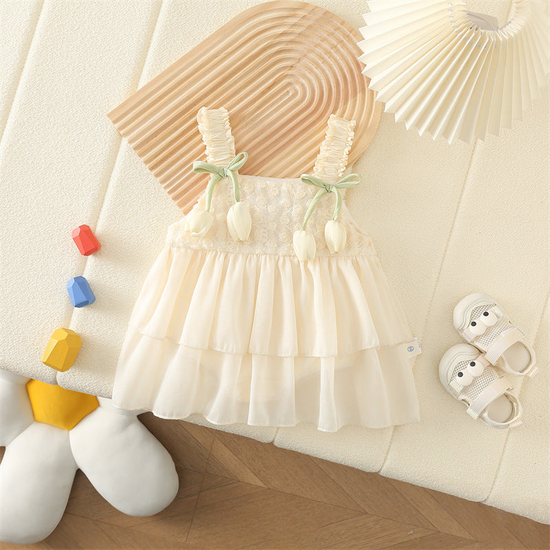 Baby Romper Girl Baby Strap Flower Suit Full Moon Baby