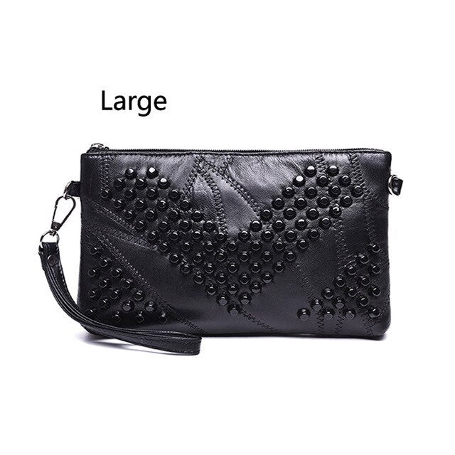 Fashion Genuine Leather Women Bag Messenger Bags Rivet Shoulder Bag Clutch High Quality Crossbody  Bags Female Purse Bolsas