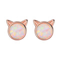 New Fashion Cute Women Silver Plated Faux Opal Inlaid Cats Ear Stud Earrings Jewelry Sweet Special Christmas Gift