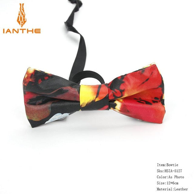 Men's PU Leather Plaid Bowtie Fashion Men Wedding Bow Ties Flower Panda Fashion Casual Bowties for Men Accessories