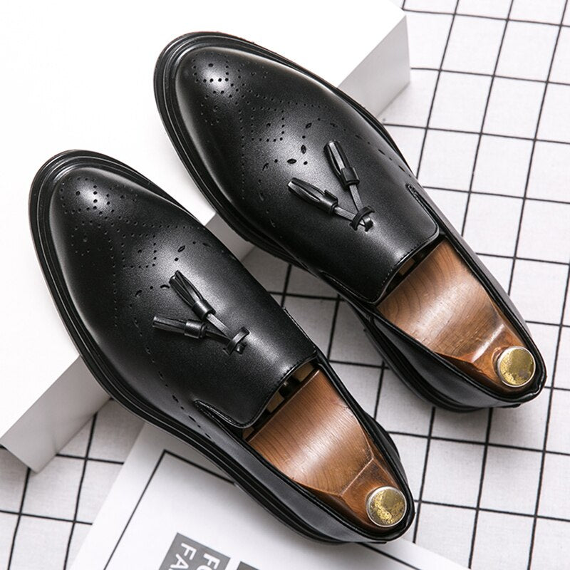 Men Dress Shoes Genuine Leather Brogue Shoes Man Business Casual Leather Oxford Shoes Dance Party Wedding Formal Shoes Male