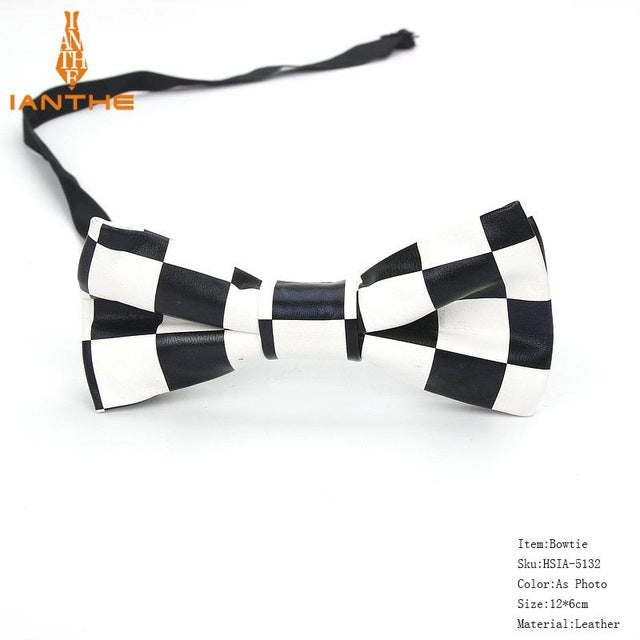 Men's PU Leather Plaid Bowtie Fashion Men Wedding Bow Ties Flower Panda Fashion Casual Bowties for Men Accessories