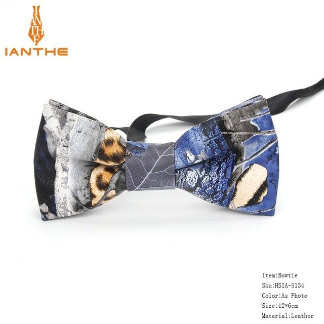 Men's PU Leather Plaid Bowtie Fashion Men Wedding Bow Ties Flower Panda Fashion Casual Bowties for Men Accessories