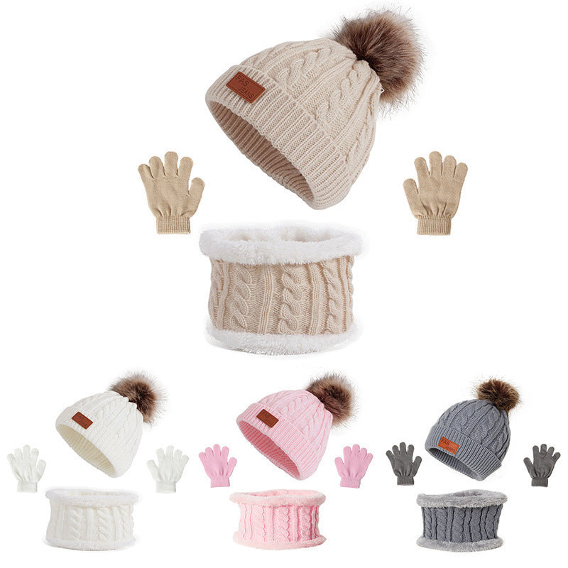 New Autumn and Winter Baby Hat, Gloves, and Scarf Set Single Ball Knit Accessories for Kids, Acrylic Fiber, One Size