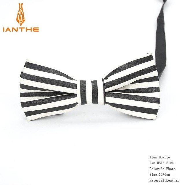 Men's PU Leather Plaid Bowtie Fashion Men Wedding Bow Ties Flower Panda Fashion Casual Bowties for Men Accessories