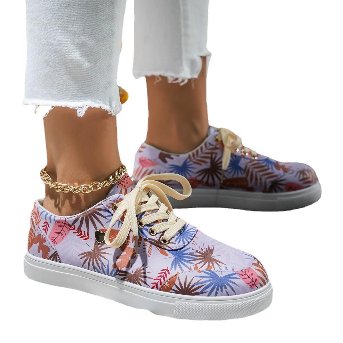 Plus Size Women's Board Shoes Spring Printing Colorful Single Shoes Casual Shoes Small White Shoes