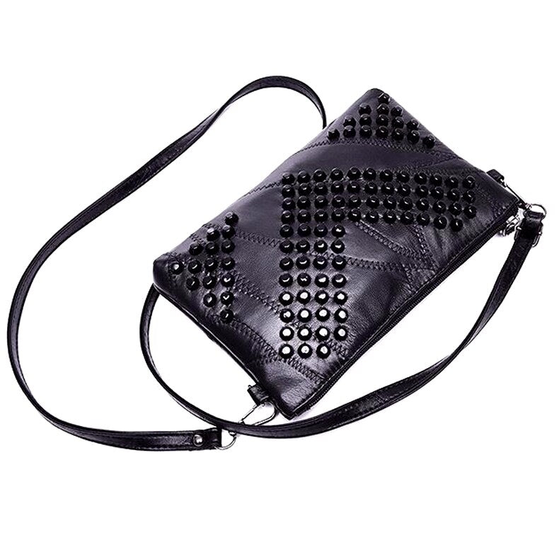 Fashion Genuine Leather Women Bag Messenger Bags Rivet Shoulder Bag Clutch High Quality Crossbody  Bags Female Purse Bolsas