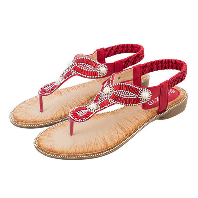 New Shoes Women Fashion Thong Sandals Round Toe Pearl Sandals Slippers Plus Size Sandals