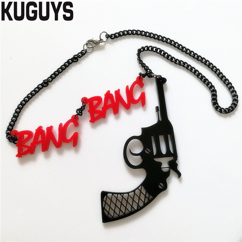 Acrylic Revolver Necklace Fashion Jewelry Pistol Pendant Necklaces for Women Men Trendy Accessories Girl Sweater Chains