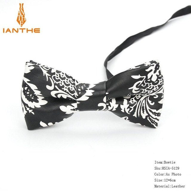 Men's PU Leather Plaid Bowtie Fashion Men Wedding Bow Ties Flower Panda Fashion Casual Bowties for Men Accessories