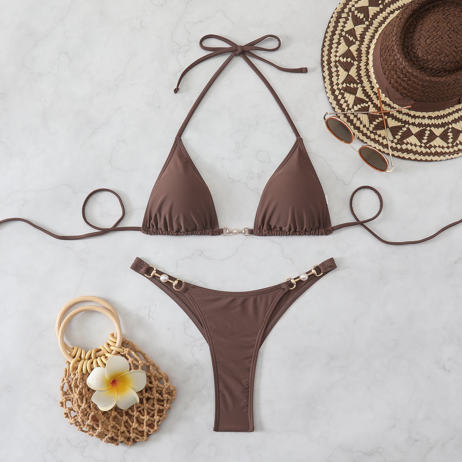 Hanging neck tie hardware accessories nylon bikini