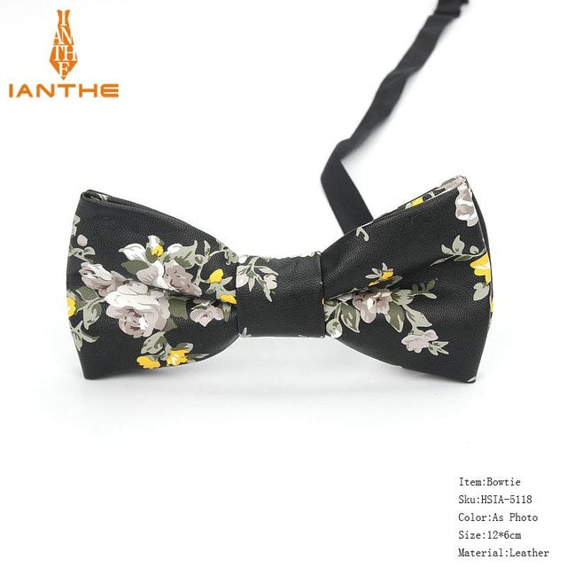 Men's PU Leather Plaid Bowtie Fashion Men Wedding Bow Ties Flower Panda Fashion Casual Bowties for Men Accessories