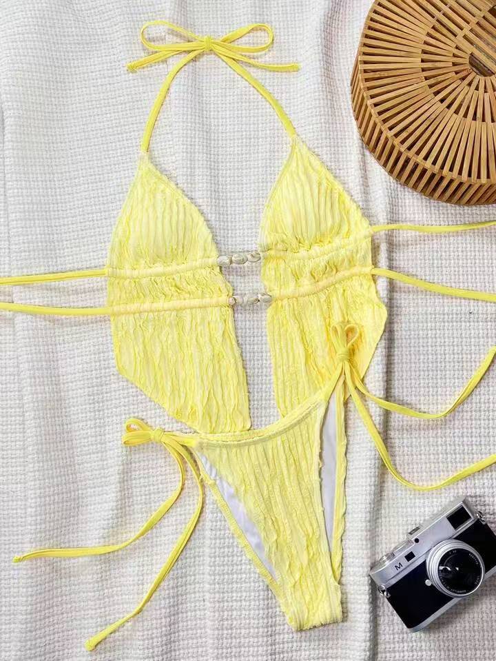Bikini Swimwear for Women Solid Color Special Fabric Two-Piece Swimsuit Wholesale
