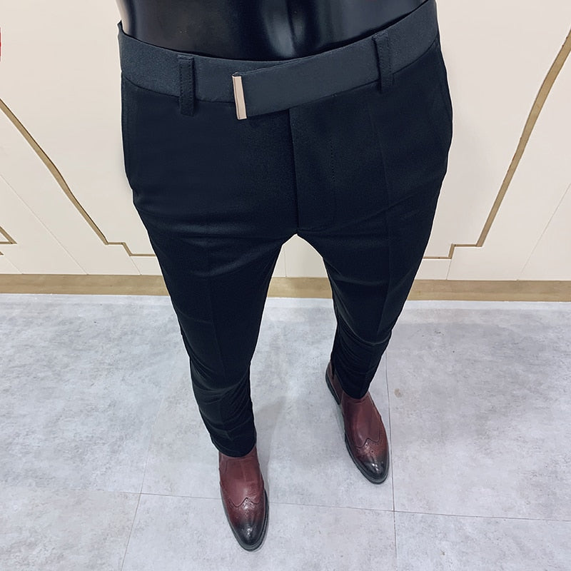 Spring Men Pants Korean Slim Fit Men Casual Ankle Length Pants Streetwear Men High Quality Black Gray Dress Suit Pant Man