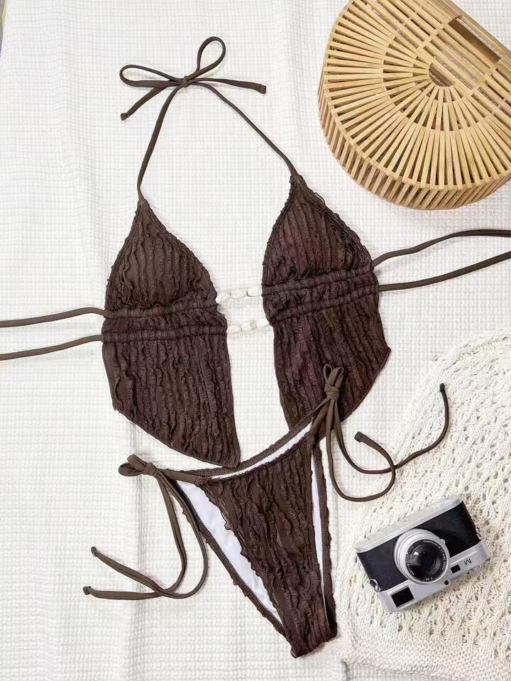Bikini Swimwear for Women Solid Color Special Fabric Two-Piece Swimsuit Wholesale