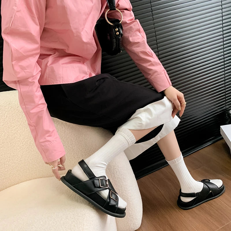 New Genuine Leather Sandals For Women Flats Heels Comfortable Summer Casual Shoes Woman Student Sandals Shoes