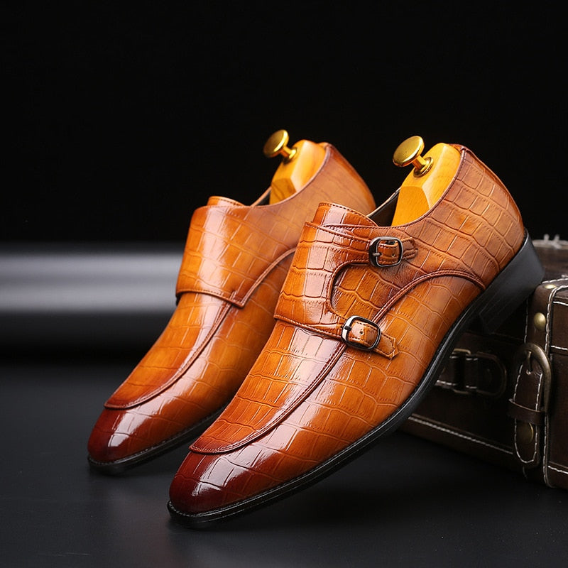 Classic Crocodile Pattern Business Flat Shoes Men Designer Formal Dress Leather Shoes Men's Loafers Christmas Party Shoes