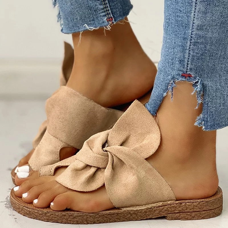 New Set-Toe Flip-Flops Suede Bow Ladies Sandals Large Size Beach Sandals Women