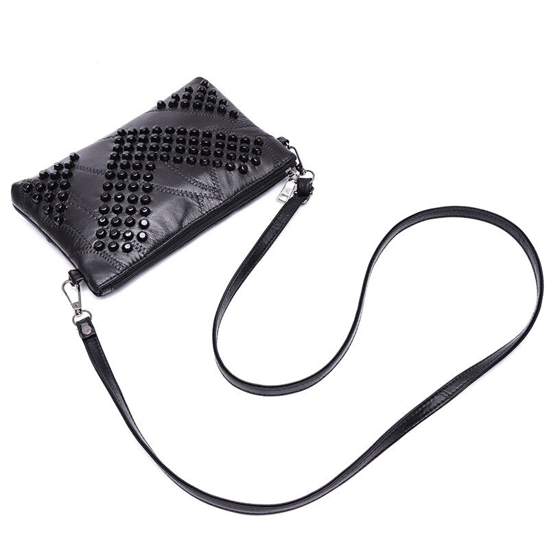 Fashion Genuine Leather Women Bag Messenger Bags Rivet Shoulder Bag Clutch High Quality Crossbody  Bags Female Purse Bolsas